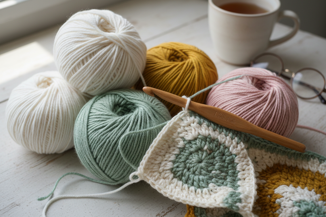 yarn balls, hook  in a crochet object